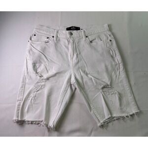 Hollister Epic Flex White Distressed Denim Shorts Raw Hem Surf Beach Men Size 31